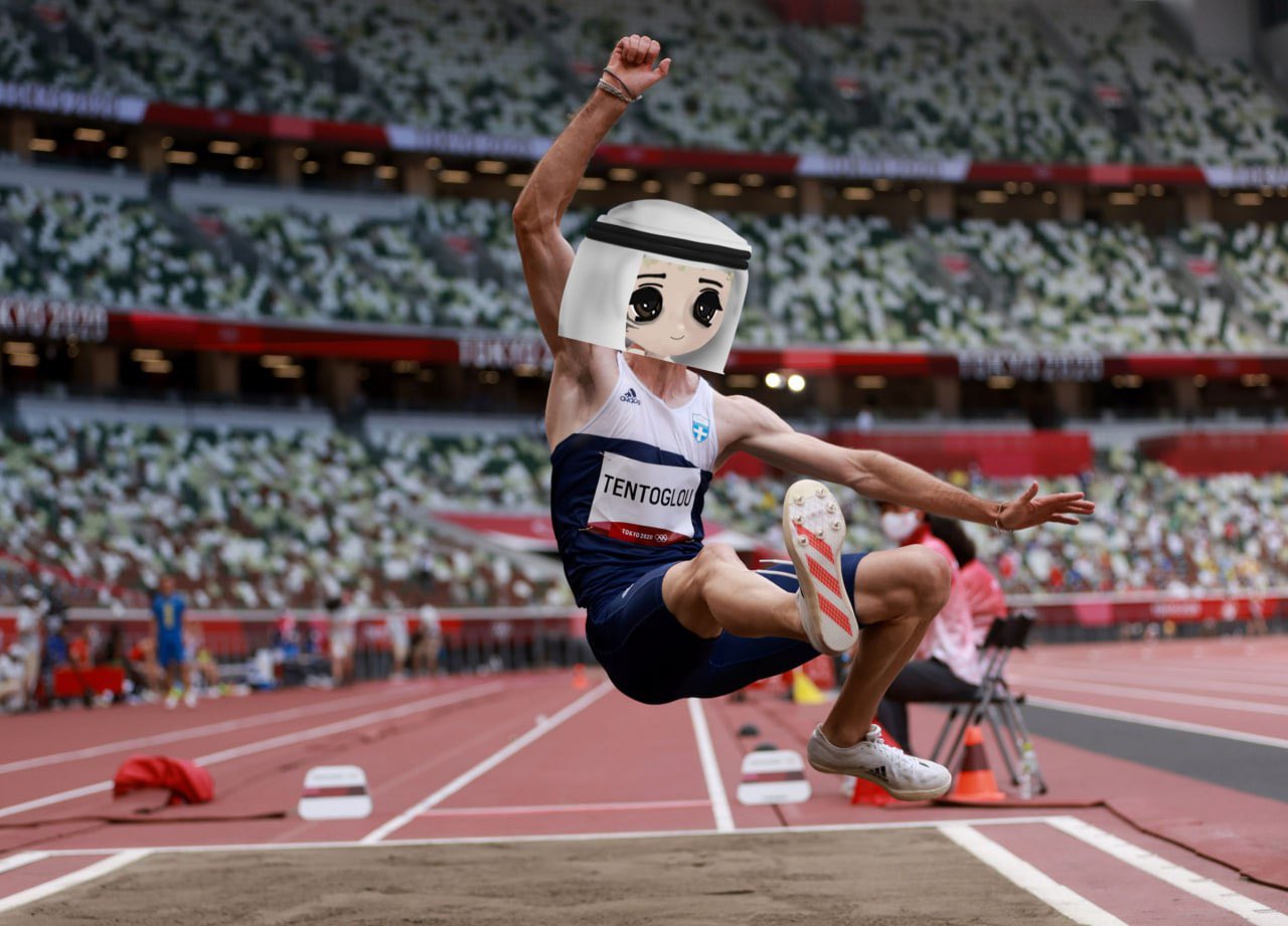 Long jump athlete mid-air